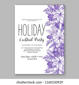 Winter Floral vector background for christmas wedding bridal shower baby shower christening invitation greeting card Poinsettia anemone flower fir evergreen branch wreath