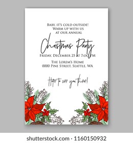 Winter Floral vector background for christmas wedding bridal shower baby shower christening invitation greeting card Poinsettia anemone flower fir evergreen branch wreath
