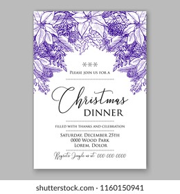Winter Floral vector background for christmas wedding bridal shower baby shower christening invitation greeting card Poinsettia anemone flower fir evergreen branch wreath