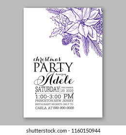 Winter Floral vector background for christmas wedding bridal shower baby shower christening invitation greeting card Poinsettia anemone flower fir evergreen branch wreath