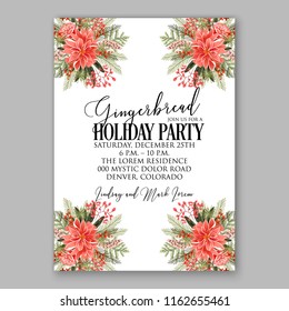 Winter floral vector background for christmas party invitation wedding invitation bridal shower baby shower christening baptism birthday card anniversary poinsettia for winter holiday wreath