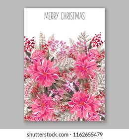 Winter floral vector background for christmas party invitation wedding invitation bridal shower baby shower christening baptism birthday card anniversary poinsettia for winter holiday wreath