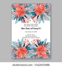 Winter floral vector background for christmas party invitation wedding invitation bridal shower baby shower christening baptism birthday card anniversary poinsettia for winter holiday wreath