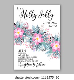 Winter floral vector background for Christmas party invitation wedding invitation card baby shower bridal shower Anemone Poppy and fir winter wreath