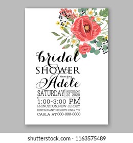 Winter floral vector background for Christmas party invitation wedding invitation card baby shower bridal shower Anemone Red Poppy and fir winter wreath