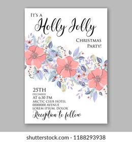 Winter floral vector background for Christmas party invitation