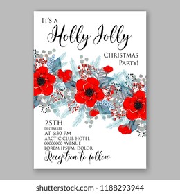 Winter floral vector background for Christmas party invitation 