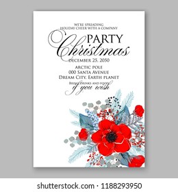 Winter floral vector background for Christmas party invitation