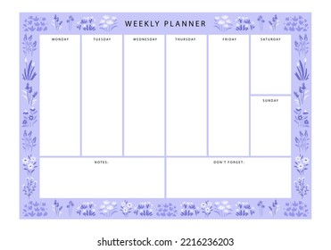 plantilla de planificación semanal floral de invierno