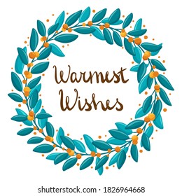 Winter floral wreath with berries. Modern design for Holidays invitation card, poster, banner, greeting card, postcard, packaging, print. Vector illustration. 