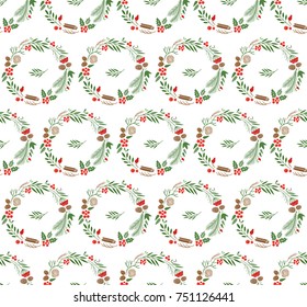 Winter floral wreath pattern
