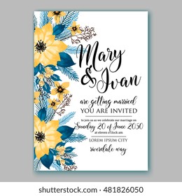 Winter floral wreath of poinsettia fir thee branch on wooden background Christmas invitation