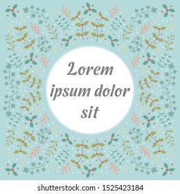 Winter florals and berries frame scandinavian folk pattern style vector background Christmas theme cover