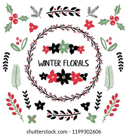 Winter florals, flowers and branches collection for merry christmas and new year cards, invitations,tags ,banners and etc.