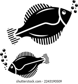 Winter flounder concept, sole family vector icon design, Sea Food symbol, Underwater Animals sign, aquatic Common species stock illustration 