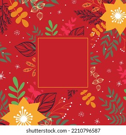 Winter flower frame pattern red flower christmas new year holiday party