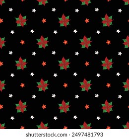 Flores de invierno para Navidades Diseño de patrón de Vector sin costuras