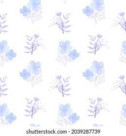 Winter flowers pattern, cotton, seamless pattern, pastel colors, blue, pink, vector illustration