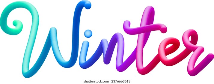 Winter fluid text with dynamic curved lines made of blended colorful circles. Vector illustration.