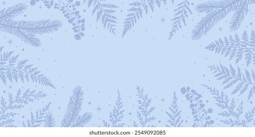 Winter foliage leaf wallpaper design, light blue vector plant illustration silhouette background design