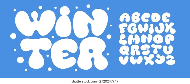 Winter Font Logo Alphabet Vector Fun Bubble Letter Set Fat Round Typography, Balloon Typographic Design for Cute Title, Snow Typo Poster Headline, Type Symbol Logotype, Liquid Fonts. Vector Typeface