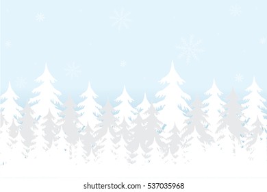 Winter forest against mountains