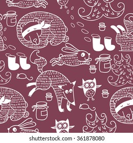 winter forest anima two color cute children pattern