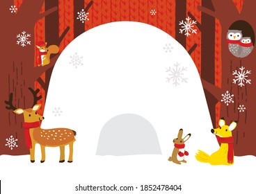 Winter forest and animals background illustration