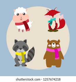 Winter Forest Animals Collection Vector