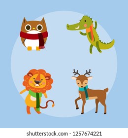 Winter Forest Animals Collection Vector