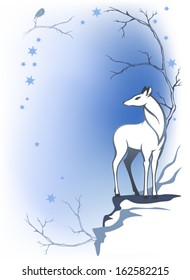 winter forest background with deer - wildlife in the woods