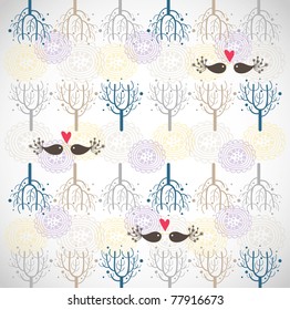 winter forest background with lovely bird (label,card,sticker,invitation card, wrapping paper or wall paper)
