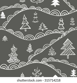 Winter forest background. Seamless pattern for winter and christmas theme. Vector illustration.
