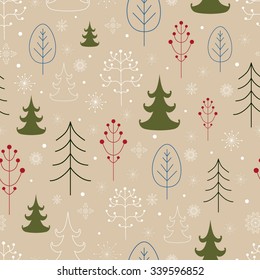 Winter forest background. Seamless pattern for winter and christmas theme. Vector illustration.