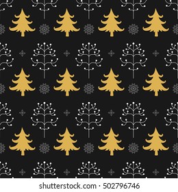 Winter forest background. Seamless pattern for  christmas theme. Vector illustration.