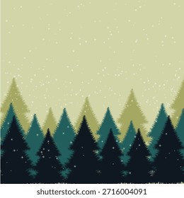Winterwald Hintergrund mit Schnee und weicher grüner Himmel