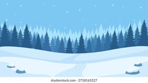 Winter forest background with snow-covered trees and calm seasonal atmosphere. Perfect for holiday cards, posters, wallpapers, nature themes, packaging, and winter illustration projects