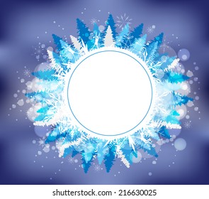 Winter forest background with snowflakes