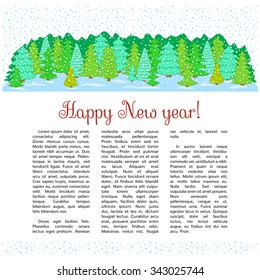 Winter forest. Blank for congratulations with New year and Christmas.
