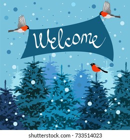 winter forest and bullfinches
