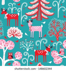 Winter forest. Christmas seamless pattern