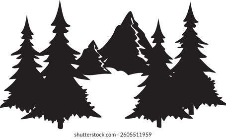 Winter forest Christmas tree silhouette vector illustration