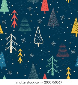 Winter forest, Christmas trees. Christmas seamless pattern