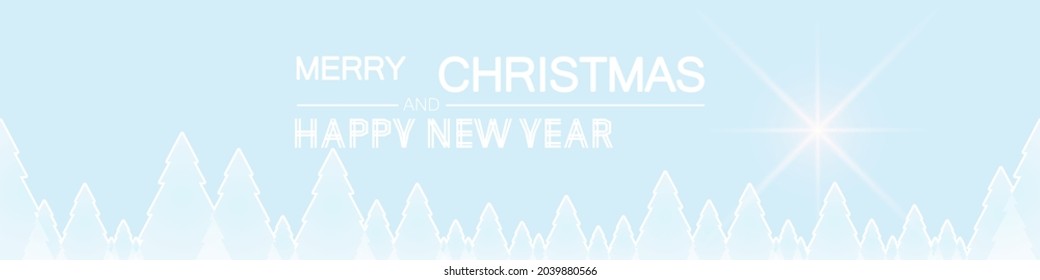 Winter forest with Christmas trees and star, seamless pattern. Merry Christmas and Happy New Year card. 