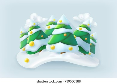 Winter forest. Christmas vector icon