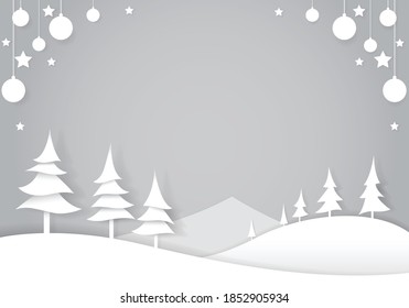 Winter forest cut paper art style, Christmas background vector