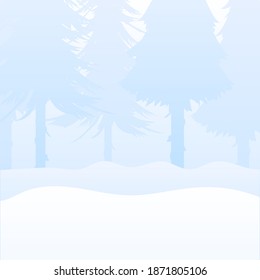 Winter in the forest with fir trees. Square background for design on the theme of New Year and Christmas. Vector.