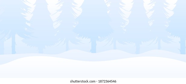 Winter in the forest with fir trees. A wide background in gentle colors for design on the theme of the new year and christmas. For the design of cards and posters. Vector.