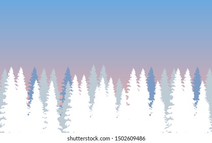 Winter forest with firs in the morning. Vector background