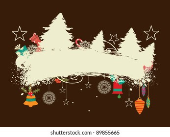 winter forest grunge design heaving Christmas decorative elements on Brown & cream white background for Christmas & other occasions.